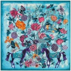 Bandana Chevaux & Fleurs -RoyalBandana Shop Bandana Chevaux Fleurs bleu ciel